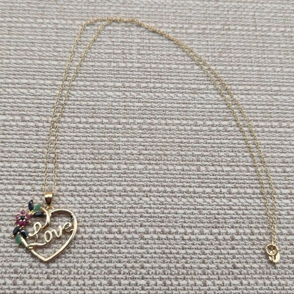 18 Inch Gold Over Sterling Silver Emerald Ruby Sapphire Love Necklace A6011 - Picture 1 of 8